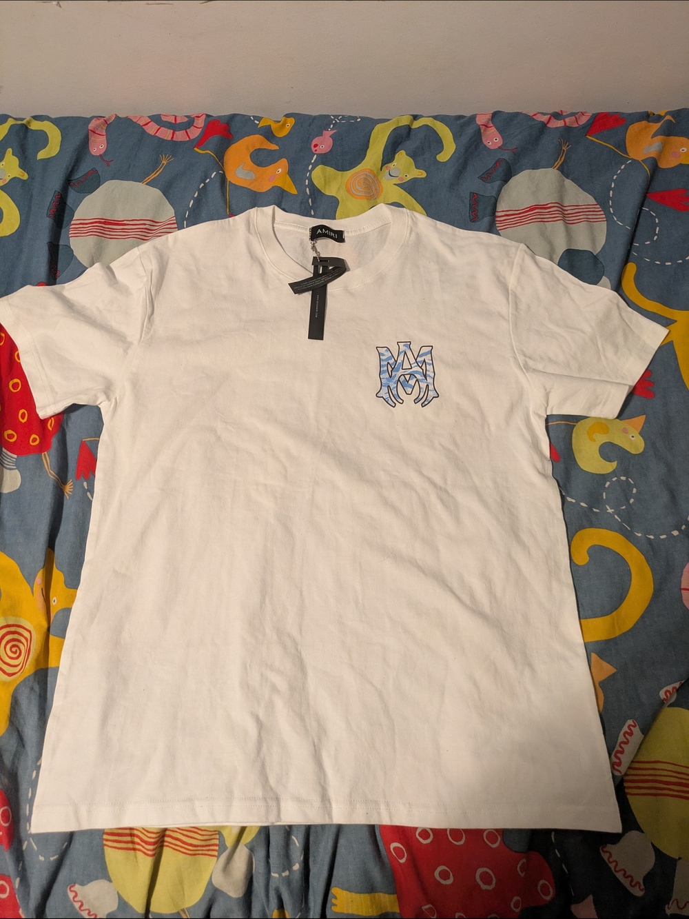 AMIRI White MA Logo T-Shirt Blue Zebra Pattern - Size L - NWT